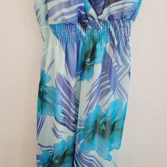 💕 She's Cool Blue Empire Waist Floral Maxi Dress XL - Picture 3 of 15